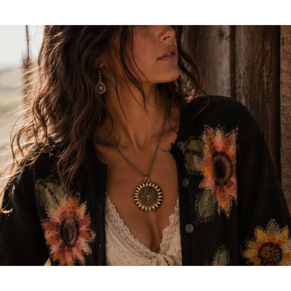 Vintage Bohemian Festival Kenneth Lane Large Sunflower Boho Pendent Necklace
